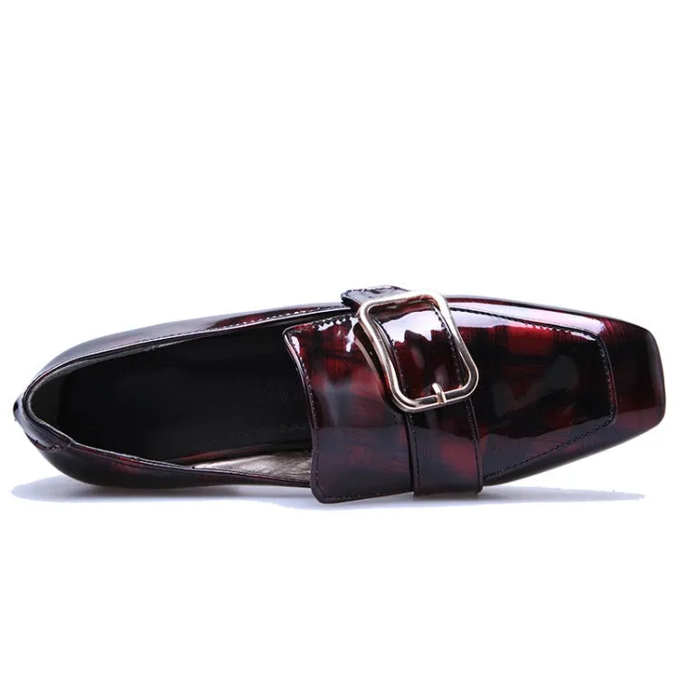 Women's Patent Leather Buckle Chunky Heel Pumps