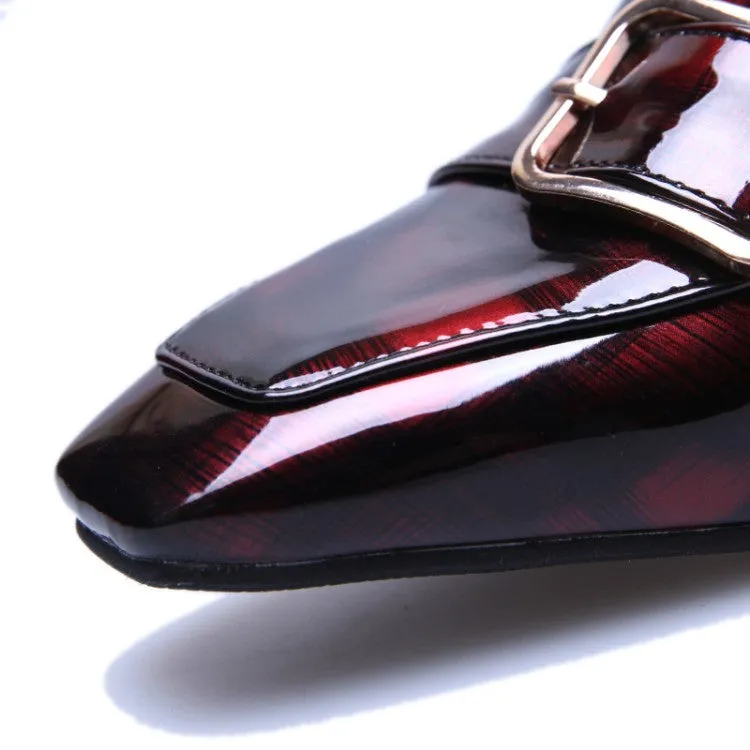 Women's Patent Leather Buckle Chunky Heel Pumps