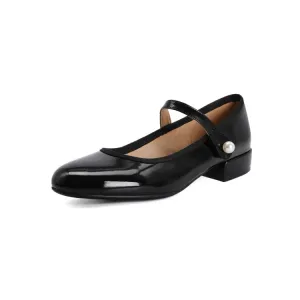 Women's Patent Leather Pearl Mary Jane Low Heels Shoes