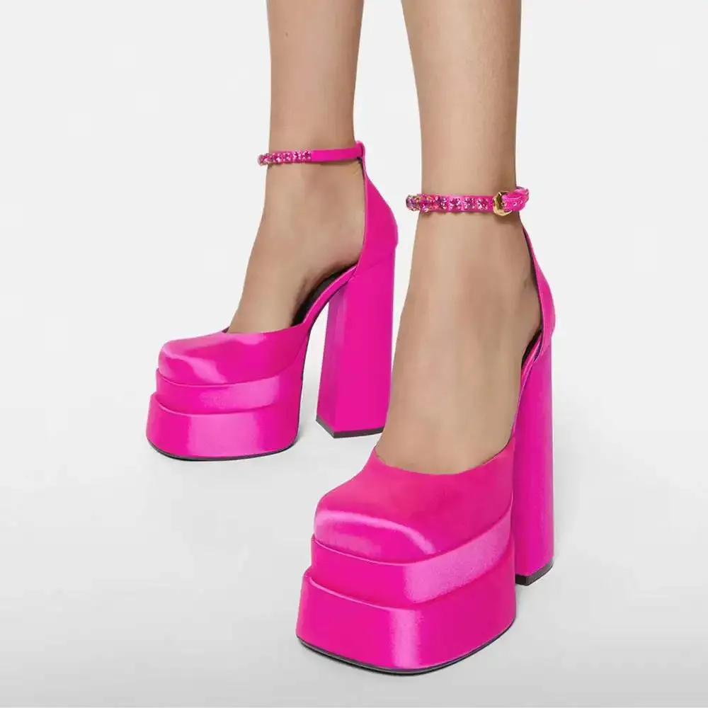Women's Retro Mary Janes Chunky Ankle Strap Platform Heels