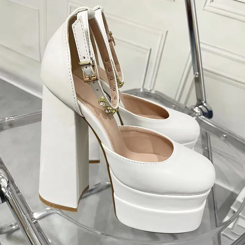 Women's Retro Mary Janes Chunky Ankle Strap Platform Heels