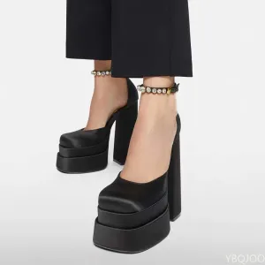 Women's Retro Mary Janes Chunky Ankle Strap Platform Heels