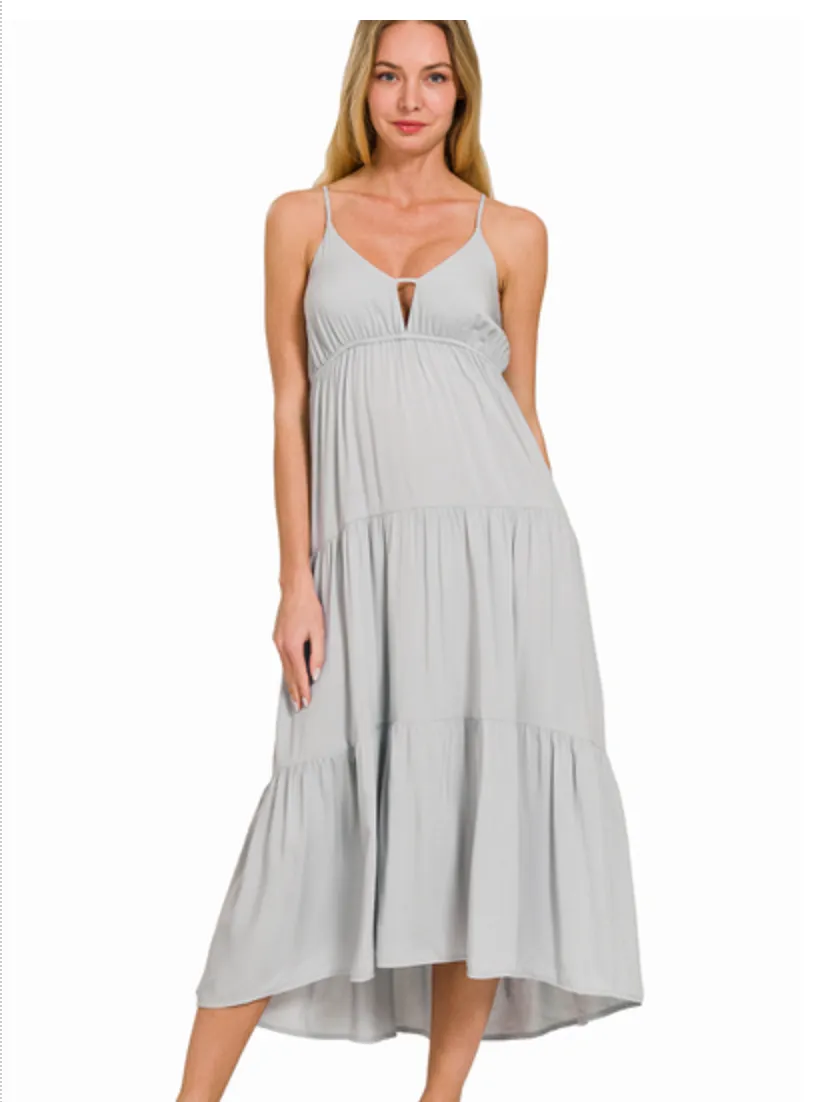 Woven Sweetheart Tiered Cami Midi Dress