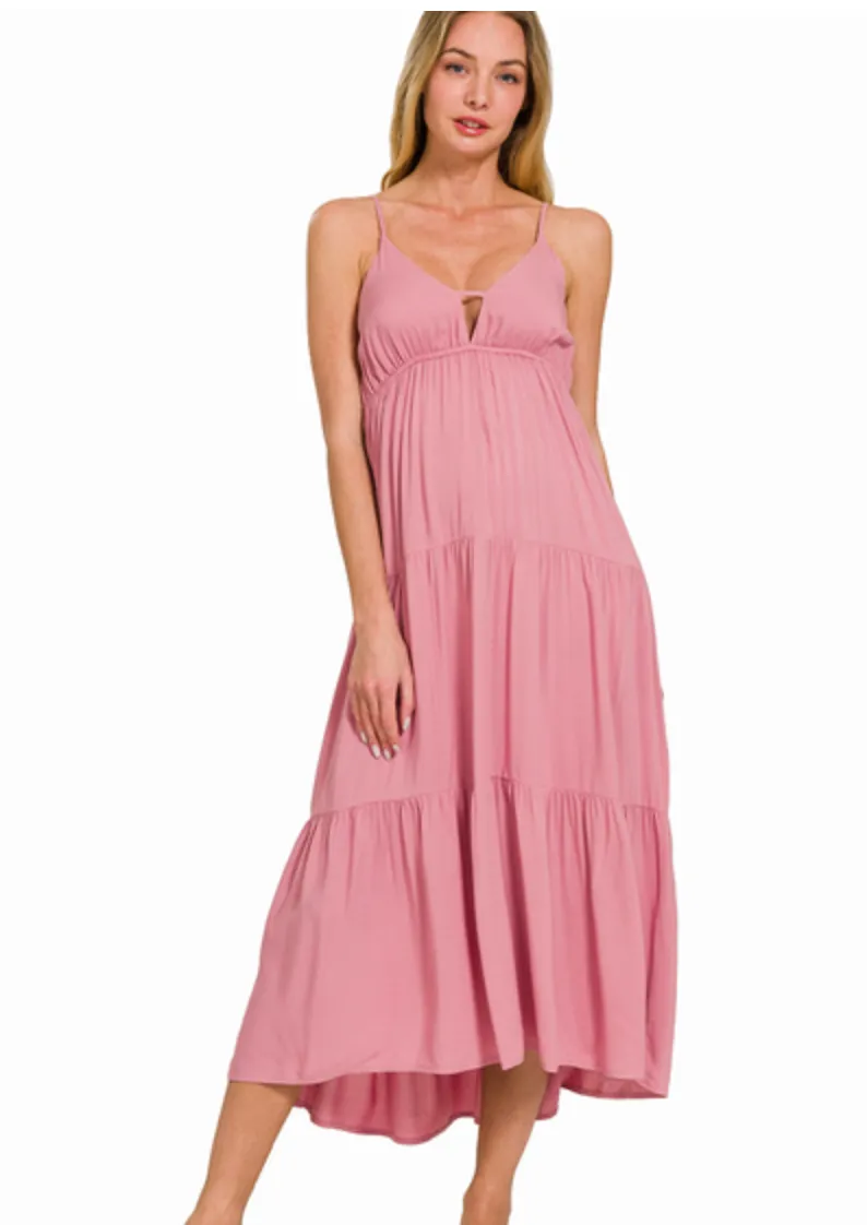 Woven Sweetheart Tiered Cami Midi Dress