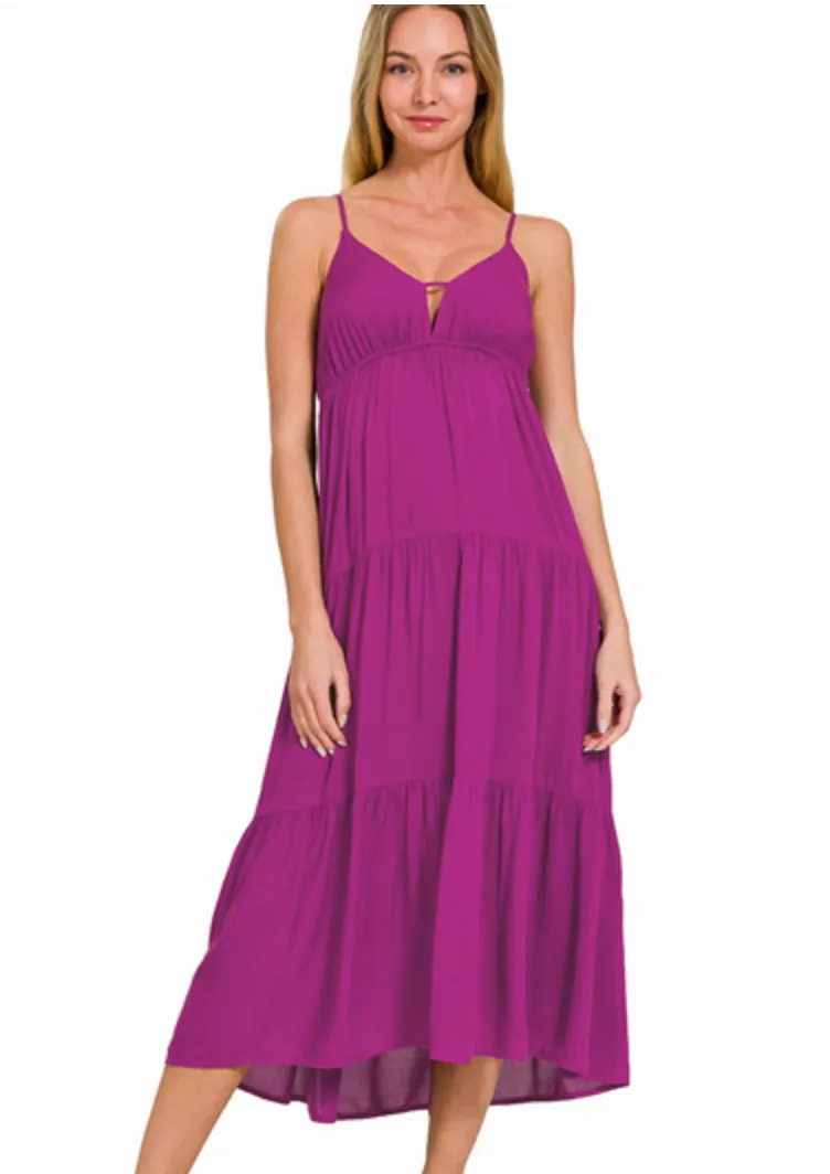 Woven Sweetheart Tiered Cami Midi Dress