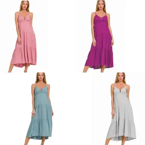 Woven Sweetheart Tiered Cami Midi Dress