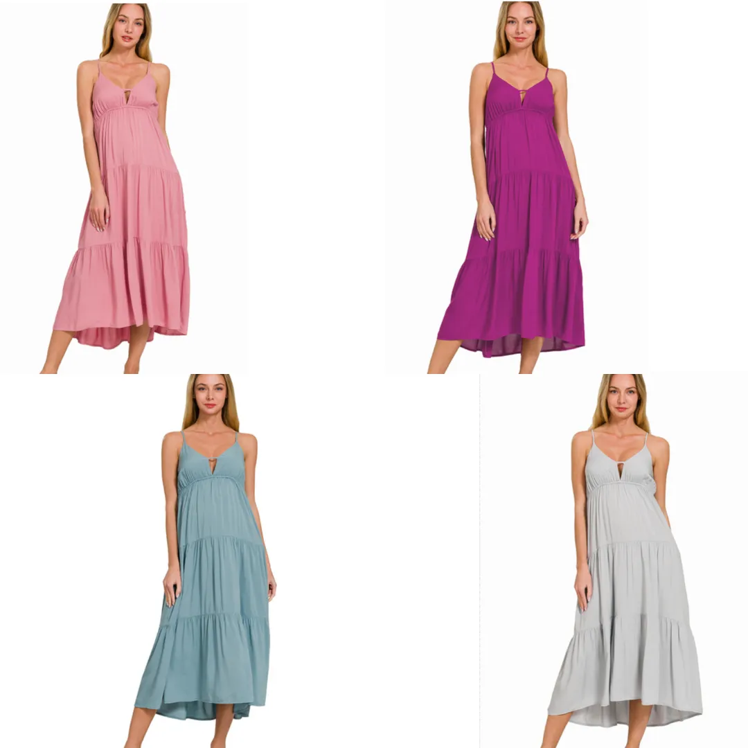 Woven Sweetheart Tiered Cami Midi Dress
