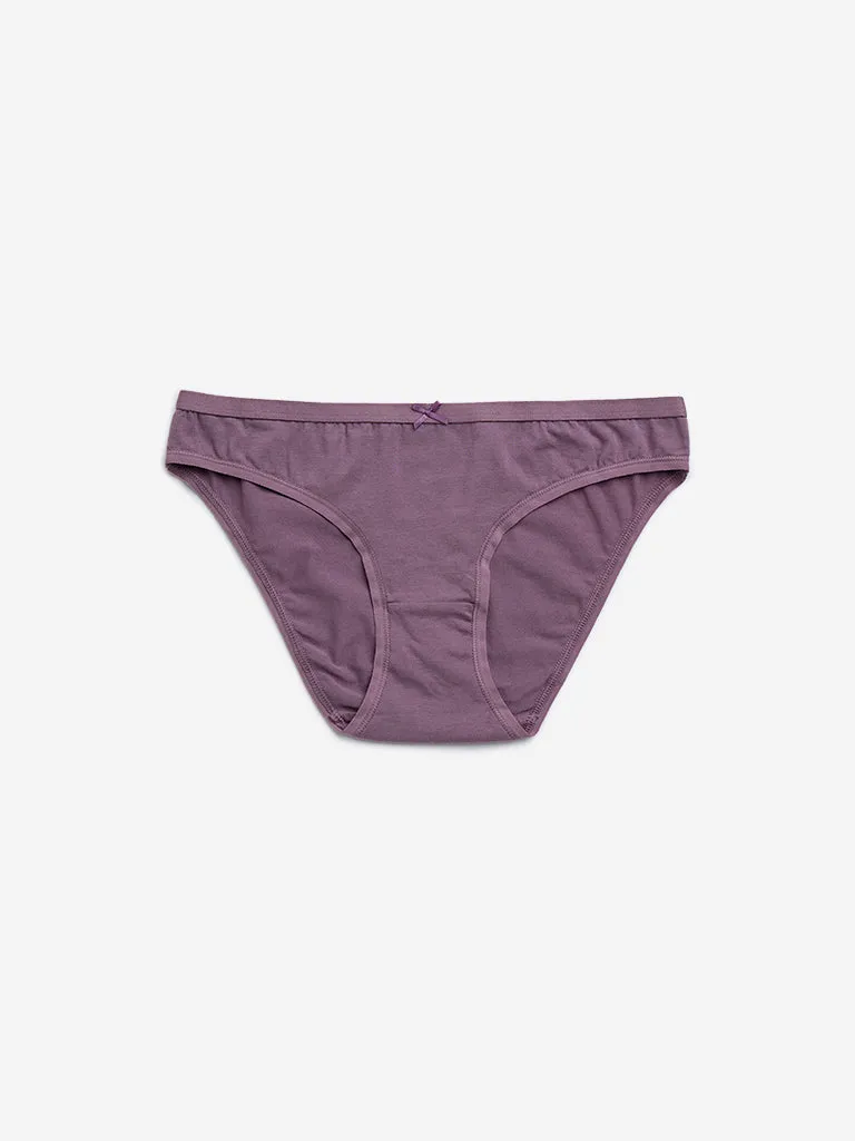 Wunderlove Violet Cotton-Blend Bikini Briefs - Pack of 3