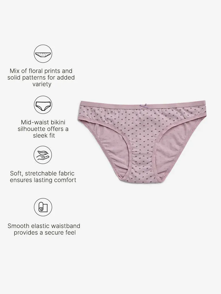 Wunderlove Violet Cotton-Blend Bikini Briefs - Pack of 3