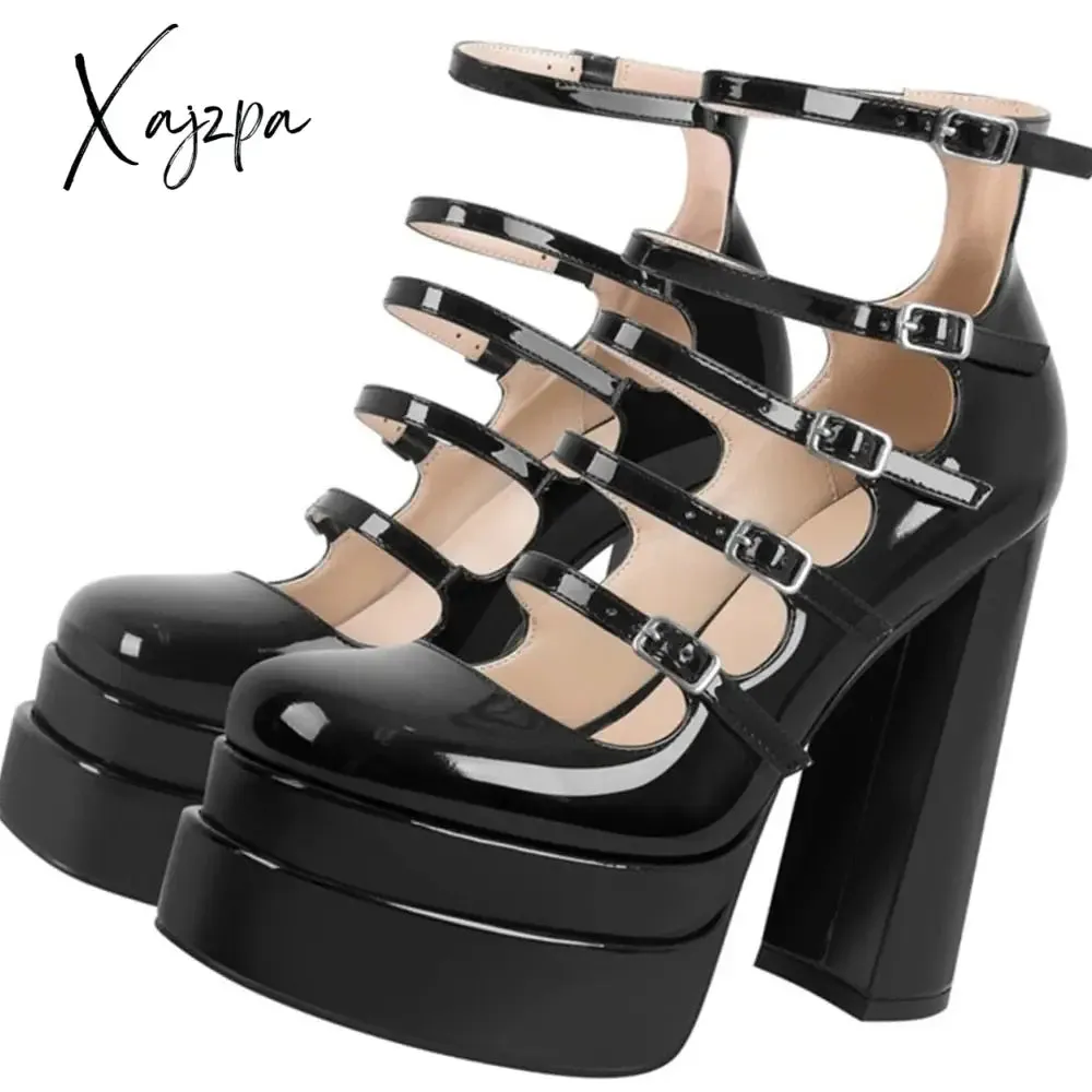 Xajzpa - Women's New Spring and Autumn Casual High Heels Sexy Thick Sole High Heels Mary Jane Shoes Black Platform High Heels